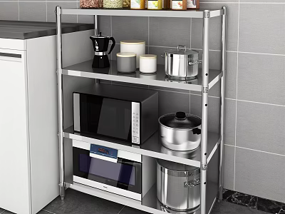 Stainless Steel Bathroom Cabinet Rack Multilayer Shelf With Microwave Oven And Kitchen Supplies Storage 3d model