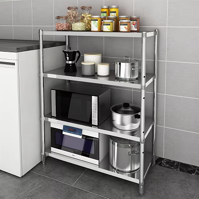 Stainless Steel Bathroom Cabinet Rack Multilayer Shelf With Microwave Oven And Kitchen Supplies Storage 3d model