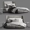 Elegant Modern Double Bed Interior Featuring Soft Pillows Linen Sheets And Minimalist Nightstand 3d model