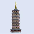 Traditional Chinese Multi story Pagoda With Gray Roof Golden Spire And Red Balconies