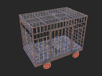 Vintage Metal Decorative Ornament Set With Cage Design Grid Structure And Red Wheels 3d model
