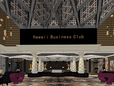 Hawaii Business Club Reception Desk With Elegant Interior And Decorative Columns 3d model