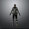 Female Warrior Character in Intricate Metal and Leather Armor with Shoulder Chest Leg Parts