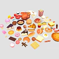 Variety Of Tasty Foods With Desserts Fast Food Baked Goods And Fruits