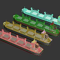 Water Transport Cargo Ship Models In Different Colors Arranged On 3d model