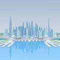 Stunning Modern City Skyline Landscape With Water Reflections Urban Skyscrapers And Buildings