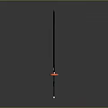 Traditional Japanese Weapon Katana With Black Blade Red Handle Red Tsuba Displayed On Gray Background