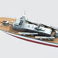 Gray Warship Model With Brown Deck Radar And Red Bottom Design