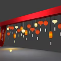Elegant Traditional Chinese Red Decoration With Hanging Colorful Lanterns And Ornaments