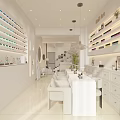 Bright Modern Beauty Hair Salon Interior With White Sofas Product Shelves And Chandeliers
