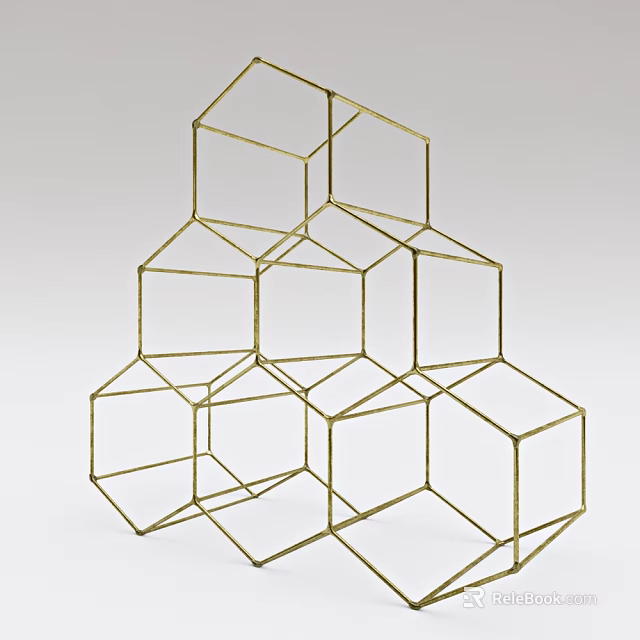 Modern Gold Geometric Cube Frame Layered Stacked Wall Decor for Home 3d model 