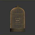 Decorative Yellow Birdcage As Household Item With Metal Frame Base And Spire Top