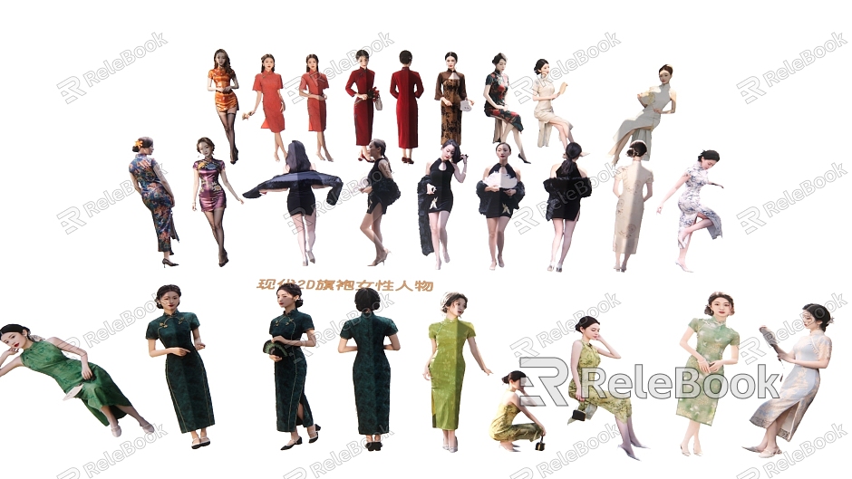 Modern 2D Cheongsam Female Figure model