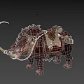 Mythical Creature Model With Long Tusk Mane And Textured Saddle Like Body