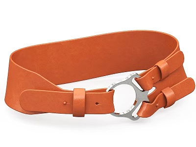 Stylish Orange Leather Wide Belt With Unique Metal Buckle Fashion Accessory 3d model