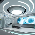 Modern Medical Station Interior With Advanced Equipment Large Screen And Circular Lights