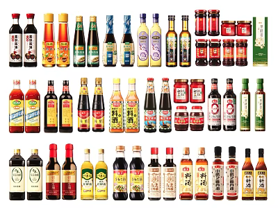 Assorted Condiment Bottles Including Sauces Oils And Vinegars For Kitchen Cooking Essentials 3d model