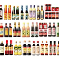 Assorted Condiment Bottles Including Sauces Oils And Vinegars For Kitchen Cooking Essentials
