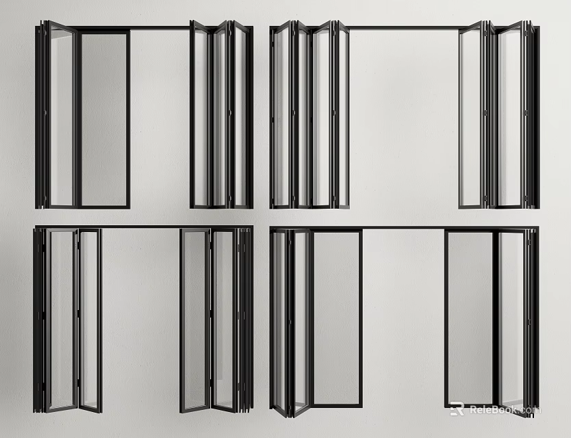 Modern Folding Doors With Clear Glass Panels And Black Metal Frames Interior Design 3d model 