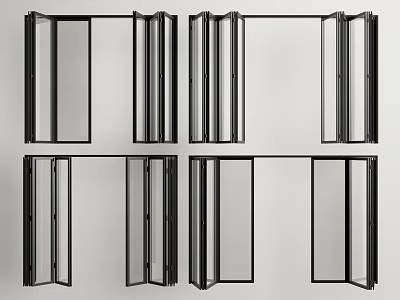 Modern Folding Doors With Clear Glass Panels And Black Metal Frames Interior Design 3d model