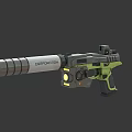 Sci Fi Designation Pistol With Long Barrel Silver Black Green And Yellow Glowing Elements 3d model
