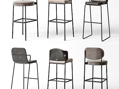 Modern Minimalist Bar Stools With Black Metal Frames And Upholstered Seats 3d model