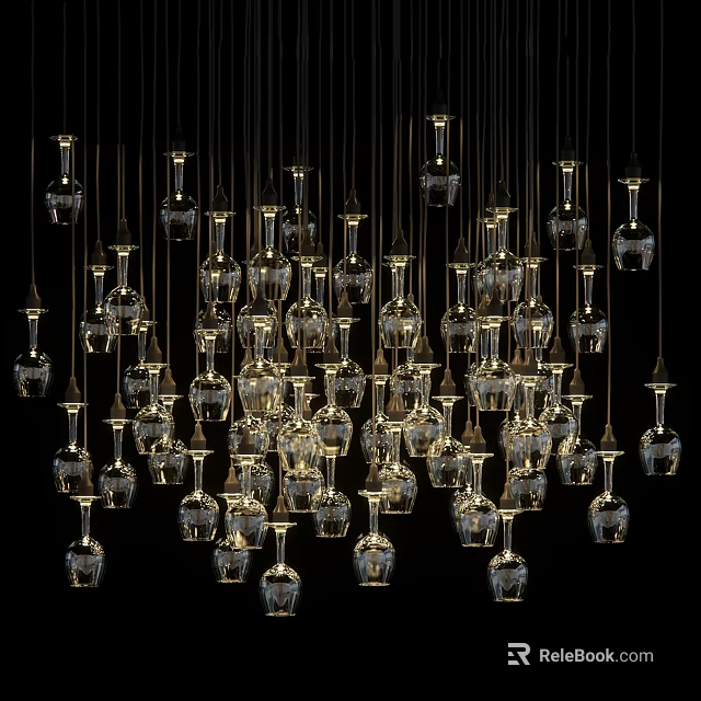 Artistic Modern Glass Chandelier With Multiple Hanging Transparent Light Fixtures 3d model 