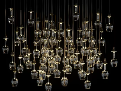 Artistic Modern Glass Chandelier With Multiple Hanging Transparent Light Fixtures 3d model