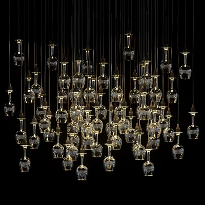 Artistic Modern Glass Chandelier With Multiple Hanging Transparent Light Fixtures 3d model