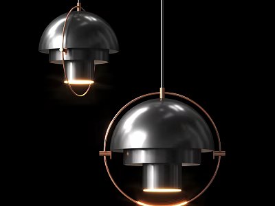 Modern Metallic Pendant Lights With Circular Design Copper Accents And Warm Glow 3d model