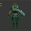 Sci Fi Game Character Wearing Purple Armor With Helmet Blue Glowing Accents And Large Weapon