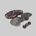 Modern Marble Coffee Tables With Circular Oval Shapes And Gray Red Pedestal Bases