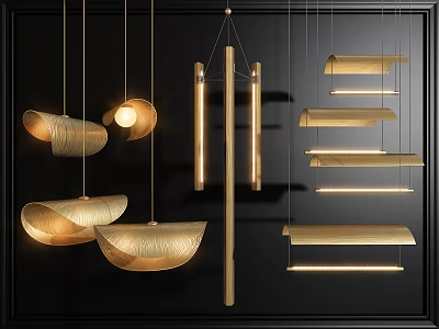 Modern Golden Pendant Lights With Various Contemporary Shapes And Elegant Lighting 3d model
