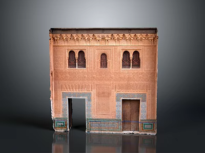 Moroccan Style Traditional Building With Arched Windows Red Brick Walls And Colorful Tile Base 3d model