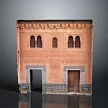 Moroccan Style Traditional Building With Arched Windows Red Brick Walls And Colorful Tile Base