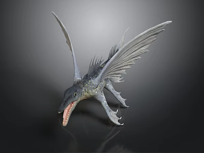 Pterosaur 3D Model With Large Wings Open Mouth Sharp Teeth And Textured Body 3d model