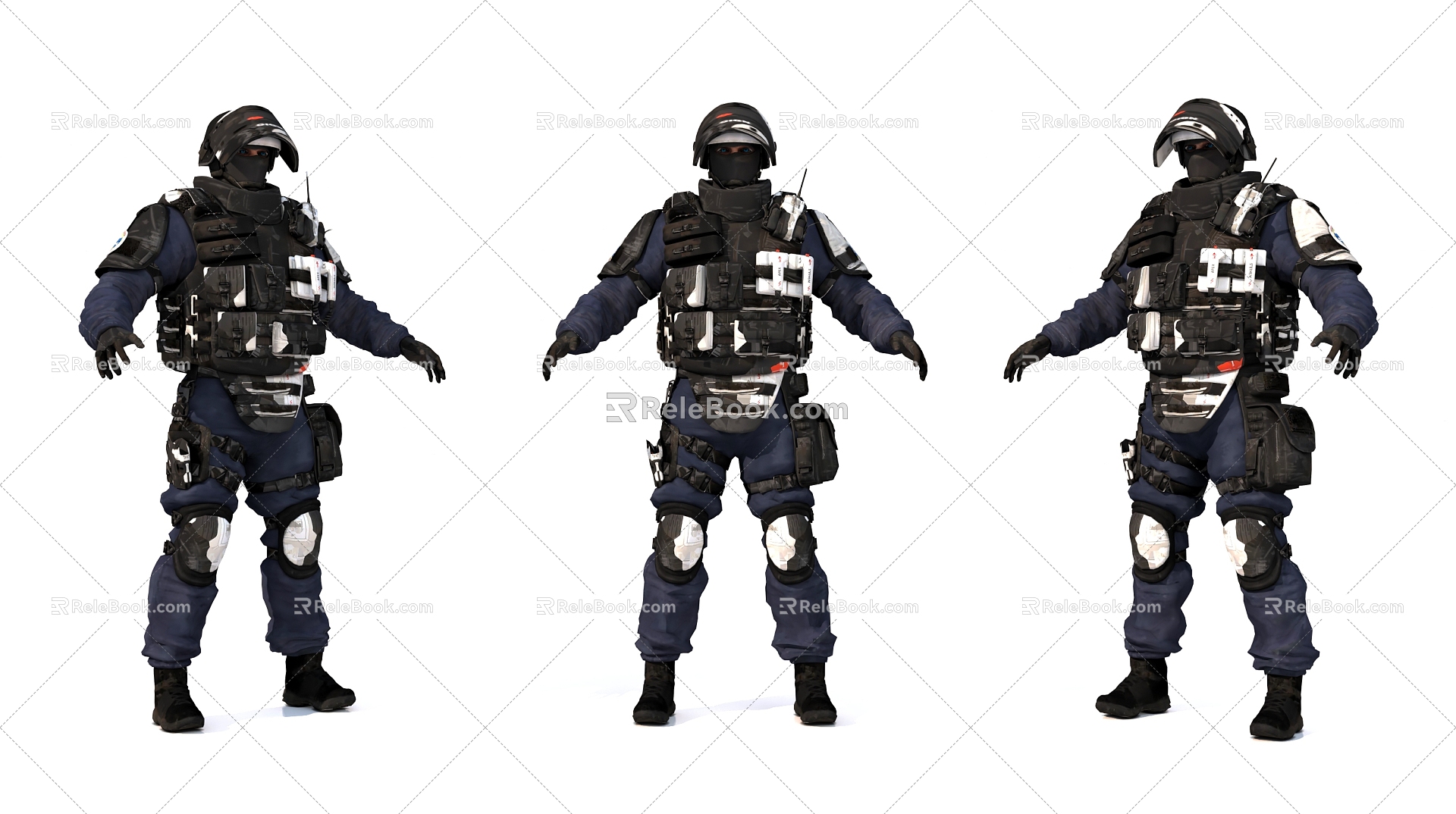 Male police armed soldiers 3d model