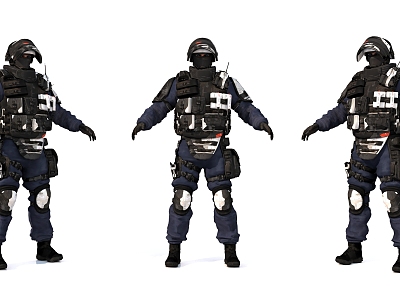 Male police armed soldiers 3d model