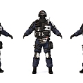 Male police armed soldiers 3d model