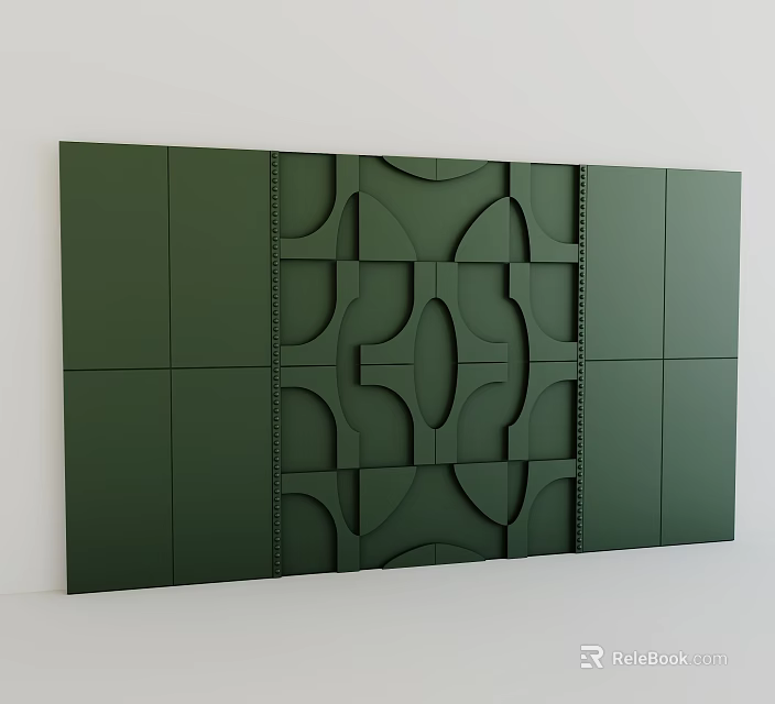 Modern Green Background Wall With Intricate Geometric Pattern And Symmetrical Panel Design 3d model 