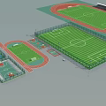 Football Field With Running Track Basketball Court And Fenced Sports Facilities