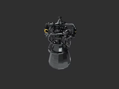 Complex Mechanical Device With Metal Components And Cylindrical Base On Black Background 3d model