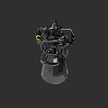 Complex Mechanical Device With Metal Components And Cylindrical Base On Black Background