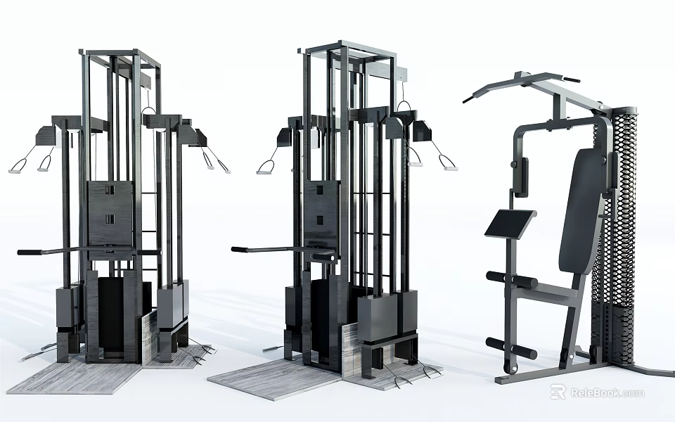 Modern Multifunctional Fitness Equipment with Smith Machine Pull Up Bar and Adjustable Training Stations 3d model