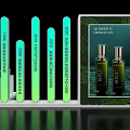 Exhibition Island With Year Pillars And CELINE Skincare Display In Green Background