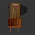 Retro Wooden TV Stand Furniture With Vintage Television And Storage Design