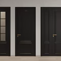 Modern Black Hinged Doors With Golden Handles Glass Panel And Solid Designs 3d model