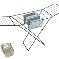 Foldable Metal Frame Clothes Drying Rack with Hanging Laundry and Basket 3d model