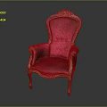 Classic Armchair with Red Upholstery and Wooden Carved Frame in Elegant Vintage Design