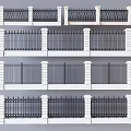 Various Decorative Iron Fence Designs With White Posts And Ornate Railings 3d model